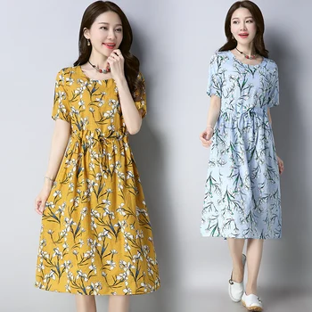 2020 Nové Ženy Šaty Letní Vintage Ležérní Dlouhý Rukáv Šaty Retro Čínský Styl Halenka Květinové Tisk Plus Velikosti Šaty