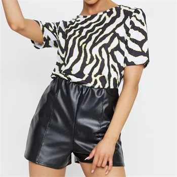 HiloRill Vintage Pruhované Zebra Print T Shirt Krátký Rukáv Příležitostné Ženy Tričko Ženy Loose O-Krk Top Tee Tričko Harajuku T-Shirt