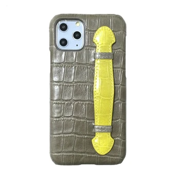 Telefon pouzdra Pro iPhone 11 Pro Max Luxusní Pravé Kůže Popruh Držák Pouzdro Roztomilý Krokodýl Tenké Slim Pevný Kryt Dural Barva Šedá