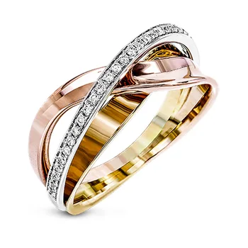 Vintage Dámské Bílé Crystal Stone Prsten Růžové Zlato Stříbrná Barva Snubní Prsteny Pro Ženy Módní Duté Geometrie Zásnubní Prsten