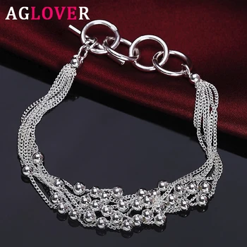 AGLOVER 8 Inch 925 Sterling Silver Hladký Korálek Multi Řetěz Náramek Pro Ženy Módní Kouzlo Šperky Svatební Dar