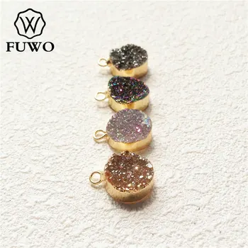 FUWO Kolo Aura Druzy Navlékač Náušnice S Zlaté Barvy Plněné Minimalistický Design Přírodní Drusy Kámen Šperky Pro Ženy ER026