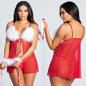 Vánoční spodní prádlo Sexy Krajkové Průhledné Šaty spodní Prádlo noční úbory Košilky Porno Lenceria Exotické Oblečení