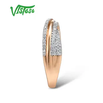 VISTOSO Originální 14K 585 Rose Gold Elegantní Prsteny Pro Dámy Šumivé Diamantový Zásnubní Výročí Jednoduchý Styl Věčné Jemné Šperky