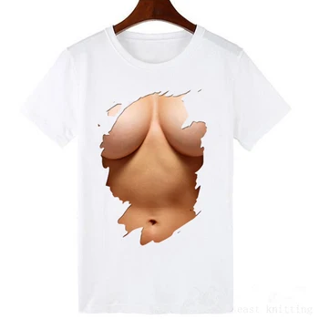 3D Tisk Ženy Sexy Letní Cool Vrcholy Casual T-shirt Krátký Rukáv O-krk Tričko Velký Prsa Sexy Prsou Design T Tričko