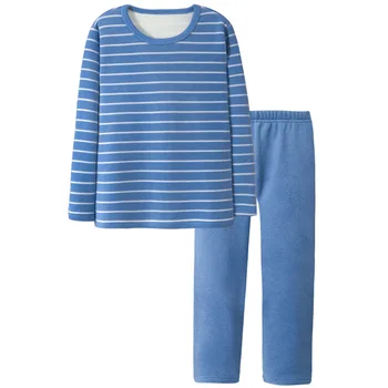 Zimní Unisex Dívky Chlapci Pyžama Sady Pruhované Teplé oblečení na Spaní Tepelné Dlouhý Rukáv Děti Solid Děti Top a Kalhoty oblečení pro volný čas