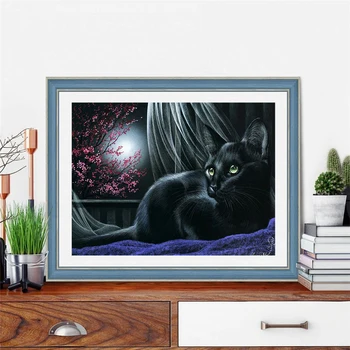 AZQSD Diamond Art Malování Kit Černá Kočka 5d Diy Vyšívání Diamond Výšivky Zvířat Řemesel Dar Domova