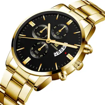 2020 luxusní pánské vojenské podnikání quartz hodinky zlaté nerezové oceli popruh pánské hodinky, datum, kalendář mužské hodiny Relogio Přímé