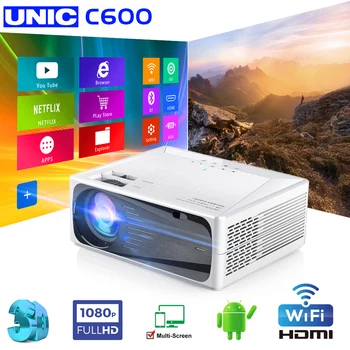 UNIC C600 Nativní 1080p HD Projektor LED Proyector 1280 x 720P 3D Video, Bezdrátové Wi-fi Multi-Obrazovky Beamer Domácí Kino PK CP600
