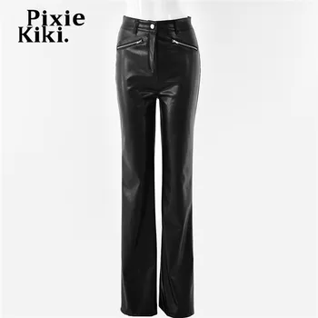 PixieKiki Sexy Vysokým Pasem Zip PU Kožené Kalhoty, Ženy Zimě Roku 2020 Nové Módní Sexy Kalhoty Vínová Černá P92-DH36