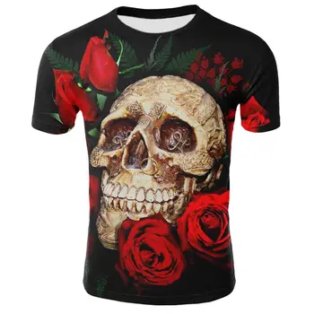 Nové Lebky T-shirt yl Lebky T-shirt Punk Rock T-shirt Zbraň T-shirt 3D Tisk T-košile Retro Oblečení Letní Top