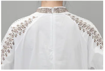 2020 Jaře Nové Ženy, Výšivky Elegantní Bavlněné Límcem Košile Ležérní Bílé Dlouhý Rukáv Halenku Topy T01315M