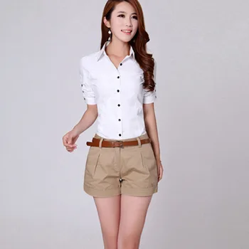 Hot Prodej Korean Neformální Design Bílá Hnědá Suit Šortky Pro Ženy 2021 Módní Solidní Vysokým Pasem Široký Nohou Šortky S Páskem