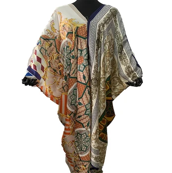 Multi barva европейская одежда Kuvajtu tradiční Muslimské Ženy Maxi šaty Batwing Rukáv V-neck Hedvábí kaftan šaty pro lady