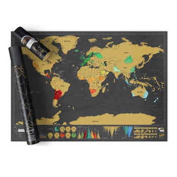 Luxusní Černé Stírací Mapa Světa Mapy Vymazat World Travel Map Domácí Dekorace Samolepky na Zeď Školy Papírnictví 74.5 * 53.5 cm