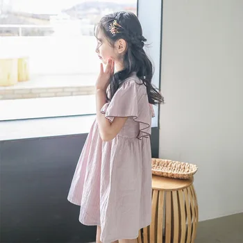 čínský styl šifon šaty věku 6 - 14 let dospívající dívky krátký rukáv prohrábnout šaty 2019 nové letní jednoduché dětské volné šaty
