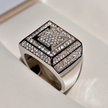 Evropské a Americké Pánské hip hop prsten, á, micro-vykládaný Bílé zirkony square ring šperky pro Muže