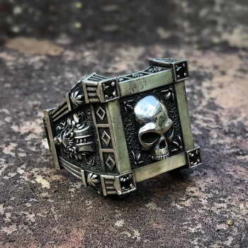 EYHIMD Gothic Skull Flower Černý Zirkon Crystal z Nerezové Oceli, Pečetní Prsten Módní Pánské a Ženy Punk Motorkářské Šperky