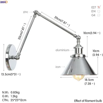IWHD Nastavitelný Loft Stylu Vintage Nástěnné Lampy Obývací Pokoj Long Arm Nástěnné svítidlo Svítidla LED Edison Wandlamp Apliques Porovnání