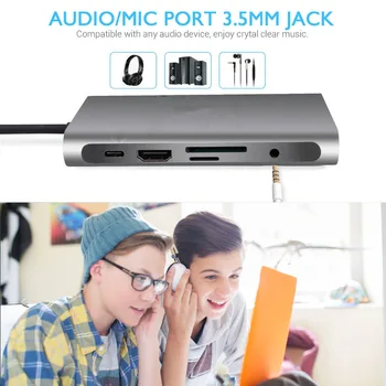 Hdmi Vga Adaptér, Rozbočovač Hdmi, Vga, 10 v 1 Typ C Adaptér USB 3.0 Port 4K HDMI VGA RJ45 Gigabit Ethernet Pro Macbook Pro