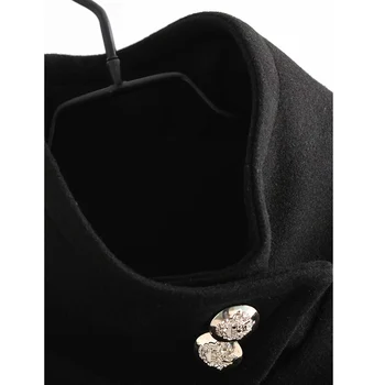 ZA Ženy Retro Styl Tlačítko Výzdoba Dlouhé Bat Cape Vlněné Kabáty Podzim Zima Volný Kabát Ženy Módní Černé Oblečení