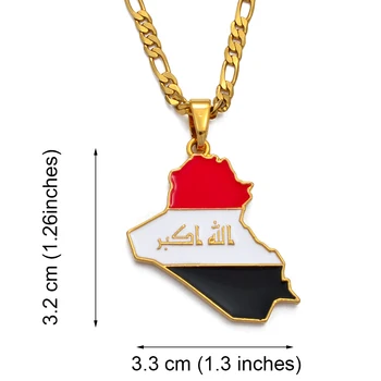 Anniyo Republiky Irák Mapa Vlajka Přívěsek Náhrdelník pro Ženy/Muže Barva Zlata Šperky Mapy Iráku Náhrdelníky #116606