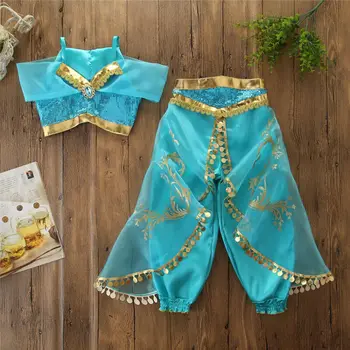 Pudcoco Krásné Aladdin Jasmine Princess Halloween Princezna Děti Dívky Oblečení Sady Cosplay Kostým Party Oblečení 3-8Y
