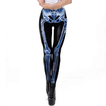 FCCEXIO Nový Design 3D Tištěné Šplhat Modré Kosti Kostra Sexy Ženy Ležérní Punk Rock Leginy Vysokým Pasem Kalhoty Fitness Legíny