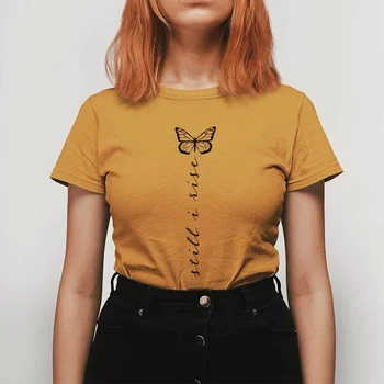 Kuakuayu HJN Stále jsem Vzestupu Feministického T-Shirt Loose Bavlna Butterfly Tisk Grafické Topy Krátký Rukáv Ženy Ležérní Letní Trička