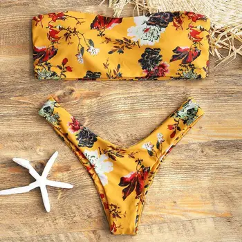 Nový Příchod Ženy, Bikini Set Plavky Push-Up Polstrovaná Tisk Off Rameno Podprsenka Plavky plážového oblečení Ženy Plavky Letní Bikiny