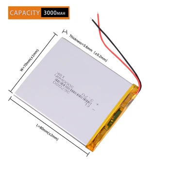 3.7 V 407080 3000 mAh lithium-iontová baterie Lithium-Polymer, li ion, Baterie Pro GPS Tablet PC Speaker E-knihy MID IPAQ