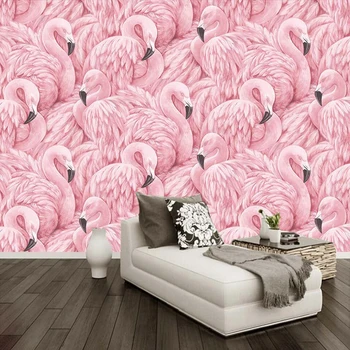 Vlastní 3D Tapety Moderní Nordic Pink Flamingo Zvíře Foto Nástěnné malby Obývací Pokoj, TV, Pohovkou, Ložnice Papel De Parede 3D Tapety