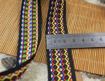 Vysoce kvalitní Barevné mozaiky popruhy (24mmx10YD) Národní vítr výšivka Polyester Tkané Žakárové Pásky DIY Příslušenství krajky pásky