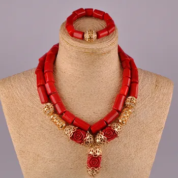 červené korálové korálky náhrdelník červený korál šperky červené korálový náhrdelník africké šperky set nigerijská svatba