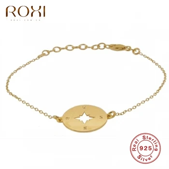 ROXI Vintage Kompas, Náramky pro Ženy, Dívky Stříbrné/Zlaté Náramky 925 Sterling Silver Náramek Šperky Bransoletka Pásku