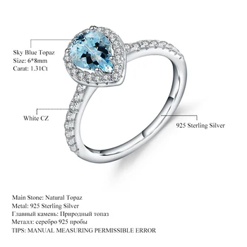 Gem je Balet 1.31 Ct Přírodní Sky Blue Topaz Jednoduché Prsteny, 925 Sterling Silver Drahokam Snubní Prsteny Jemné Šperky Pro Ženy