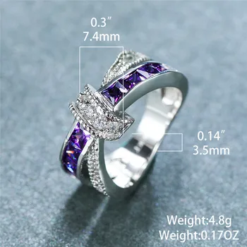 Luxusní Žena Fialová Crystal Stone Prsten Kouzlo Zirkony Duté Svatební Prsteny Pro Ženy Elegantní Svatební Kříž Zásnubní Prsten