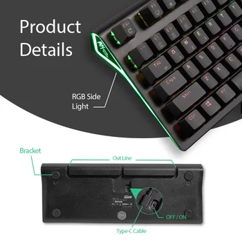 RK ROYAL GEL G87 Mechanická Herní Klávesnice RGB Podsvícený Bezdrátový Bluetooth/USB 87 Klávesy Hnědá/Červená Osa Pro Notebook