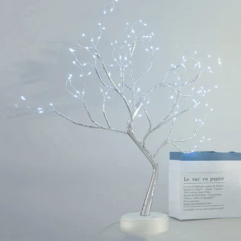 Romantický 108 LED Touch Noční Světlo USB/Baterie Mini Vánoční Strom Měděný Drát Věnec Víla Stolní Lampa pro Domácí Děti