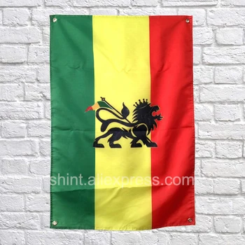 Reggae Rasta Lion Vlajka, Banner, Hudba Rock Polyester 144* 96cm Pověsit na zeď 4 průchodky Vlastní Vlajku vnitřní Jamajka