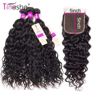 Tinashe Vlasy Vodní Vlna Svazky S Uzavření Brazilské Vlasy Tkát Svazky Remy Lidské Vlasy 5x5 Krajky Uzavření S Svazků
