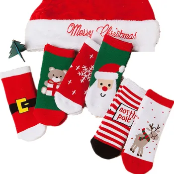 6 Párů/Lot Bavlna Děti Kreslené Vánoční Ponožky Nový Rok Teplé Ponožky Vločka Jelen Vytištěno Ponožky, Dítě, Děti, Vánoční Dárek
