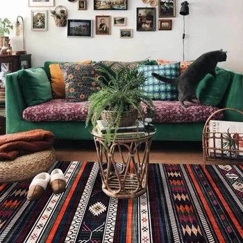 Retro Stylu Perské Koberce Maroko Etnické Černé Geometrické Non-Slip Pohovce V Obývacím Pokoji Podlahové Rohože Ložnice Noční Kuchyni Koberec