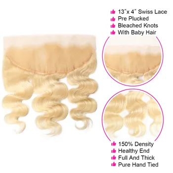 613 Blond Svazky S Čelní Pre Trhal S Baby Vlasy Odbarvené Plutinum Blond Remy Lidské Vlasy Svazky S Uzavření Wiggins