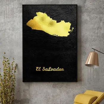 Zlatý Mapu El Salvador Malířské Plátno Umění, Tisk Plakátu, Obrazu Zeď Moderní Minimalistický Ložnice Obývací Pokoj Dekorace