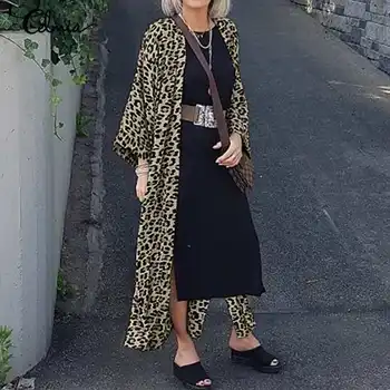 Dámské Leopardí tisku Vesty Celmia Plus Velikost Vintage Kimono Cardigan Košile Podzim Dlouhý Rukáv Ležérní Zakrýt Blousees 5XL