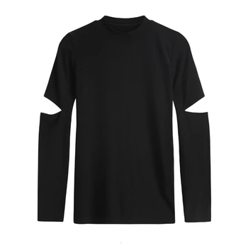 GALCAUR Sexy Hollow Out Slim T-košile Pro Ženy O Krk Dlouhý Rukáv Velké Velikosti Neformální Podzim Zima Ženy Košile Módní 2020 Nové