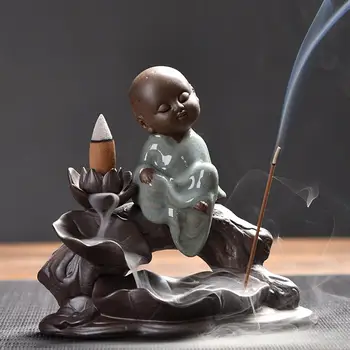 Malý buddha zpětná kadidlo kouř vodopád kadidlo kužel hole držák keramické kadidelnice meditace buddhistický chrám dekor