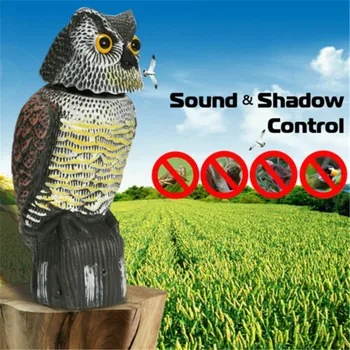 Realistické Bird Scarer Rotační Hlavy Zvuk, Sova, Straka Návnada Ochranu Repelent Proti Škůdcům Strašák Stěhování Zahradní Dekorace