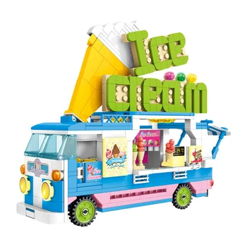 453pcs Tvůrce City Ice Cream Auto Model Stavebních Bloků Sady Přátelé Camping Car Údaje Cihly Hračky pro Holky, Dárky